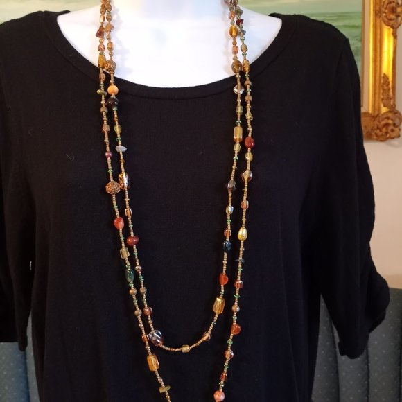 Beautiful Assortment Colors Shapes Beaded 78" EUC Necklace-Item #214 - Picture 2 of 3